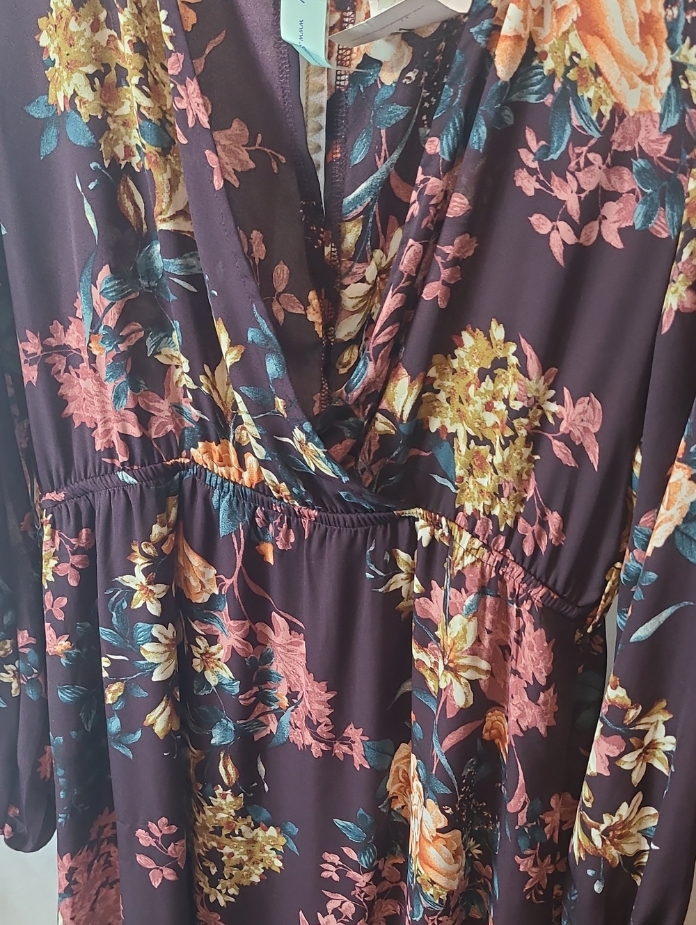 NWT SHE + SKY Womens Plum Floral Maxi Dress Long Sleeve Size Large - Picture 2 of 6
